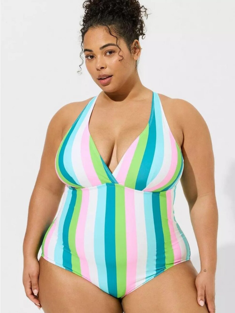 Torrid Wireless Triangle One Piece Swimsuit palm springs stripe Size 0 (L/12)NWT